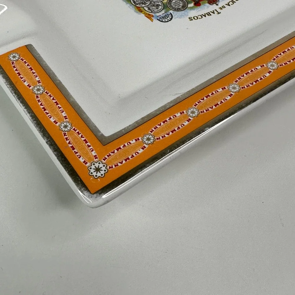 H Upmann Rectangular Porcelain Ashtray Orange Border Fabrica De Tabacos Logo